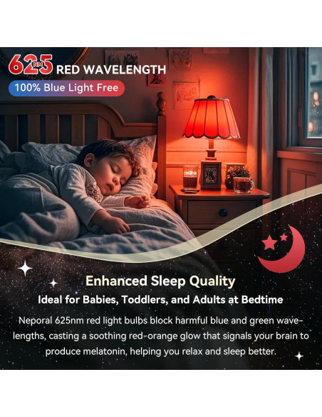 Bombillas LED rojas Neporal 9W 625nm para dormir - Paquete de 3 Bombillas LED rojas Neporal 9W 625nm para dormir - Paquete de 3