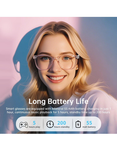 Gafas Inteligentes Tulbeys GS03 Rosa, Bluetooth, Lentes Antiluz Azul