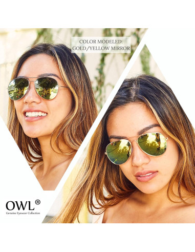 Gafas de sol aviador metálicas doradas con lentes espejados
