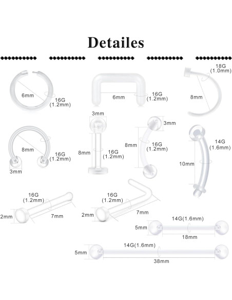 Kit 65pcs Retenedores Bioflex D.Bella para Piercings Kit 65pcs Retenedores Bioflex D.Bella para Piercings