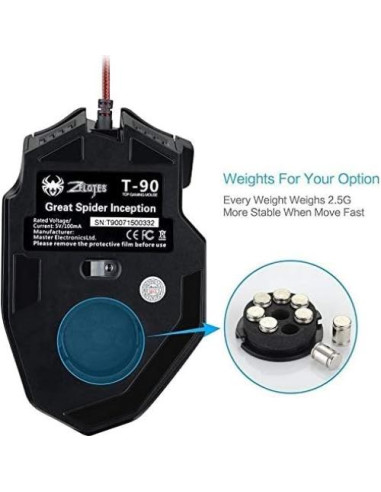 Ratón Gaming Zelotes T90 USB 9200 DPI Ergonómico Negro