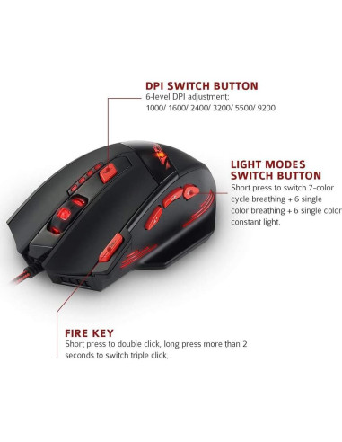 Ratón Gaming Zelotes T90 USB 9200 DPI Ergonómico Negro