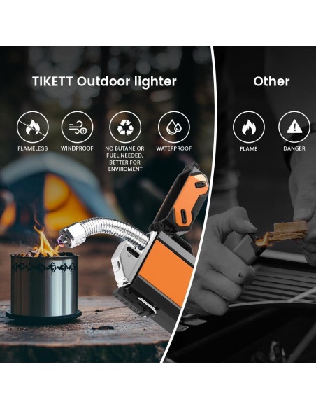 Encendedor de Campamento TIKETT TK6 Naranja Recargable USB Encendedor de Campamento TIKETT TK6 Naranja Recargable USB