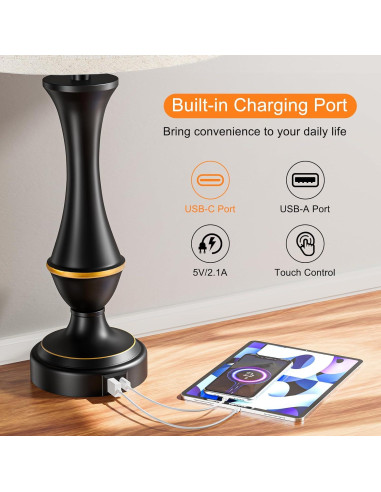 Juego de 2 Lámparas Táctiles Seealle con USB C+A Regulable