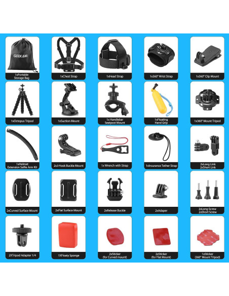 Kit de Accesorios para Cámara de Acción Geekam - 16 Piezas Kit de Accesorios para Cámara de Acción Geekam - 16 Piezas