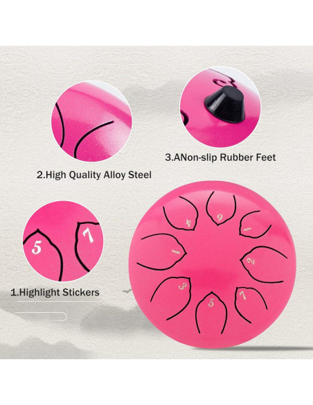 Tambor de Lengua de Acero Musfunny 6" Rosa 8 Notas C Tambor de Lengua de Acero Musfunny 6" Rosa 8 Notas C