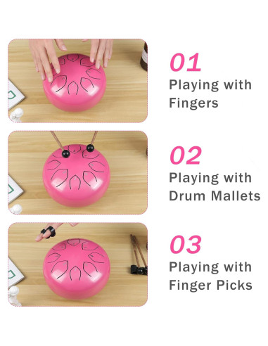 Tambor de Lengua de Acero Musfunny 6" Rosa 8 Notas C