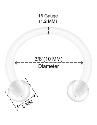 6 Piezas Retenedores de Piercing Bioflex 16g 10mm Claro