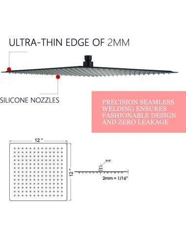 Cabezal de Ducha Hiendure 30.48 cm Acero Inoxidable Negro Mate