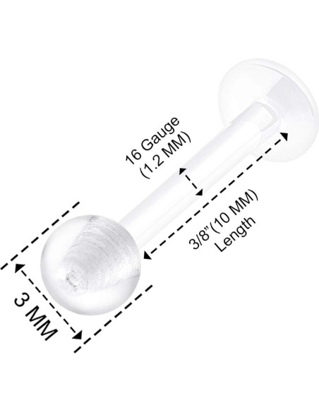 6 Piezas Retenedores de Piercing Bioflex 16g 10mm Claro 6 Piezas Retenedores de Piercing Bioflex 16g 10mm Claro