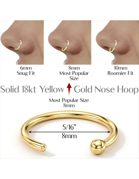 Aro de Nariz de Oro Amarillo 18k Body Candy 20 Gauge 8 mm Aro de Nariz de Oro Amarillo 18k Body Candy 20 Gauge 8 mm