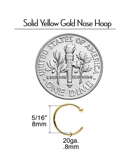 Aro de Nariz de Oro Amarillo 18k Body Candy 20 Gauge 8 mm Aro de Nariz de Oro Amarillo 18k Body Candy 20 Gauge 8 mm