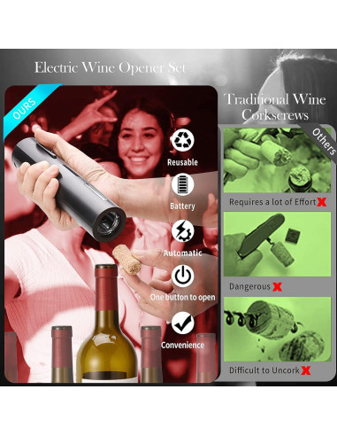Juego de Abridor de Vino Eléctrico Foibong 4 en 1 Accesorios
