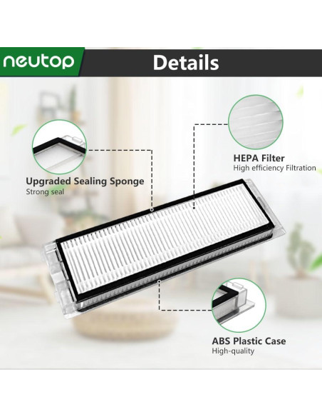 Filtros HEPA Neutop para Aspiradora Robot Roborock Q Revo - 8 Unidades Filtros HEPA Neutop para Aspiradora Robot Roborock Q Revo - 8 Unidades