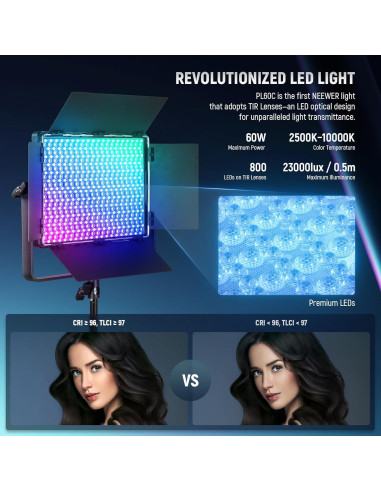 Panel de Luz LED RGB NEEWER PL60C 60W 23000Lux Control APP/DMX