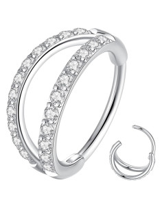 Aro de Nariz Doble CZ 316L Acero Quirúrgico 20G 8mm Plata