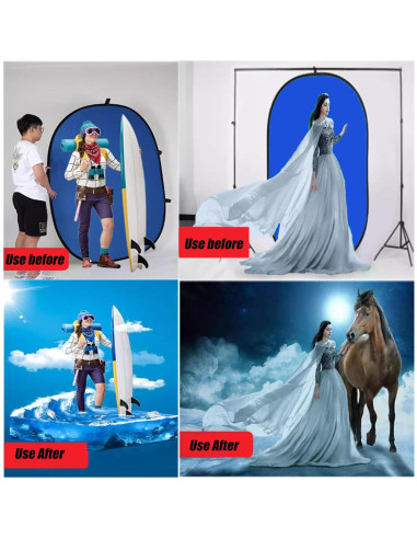 Fondo Chromakey Plegable 2-en-1 Azul Gris 150x200cm con Soporte