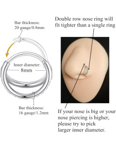 Aro de Nariz Doble CZ 316L Acero Quirúrgico 20G 8mm Plata 2