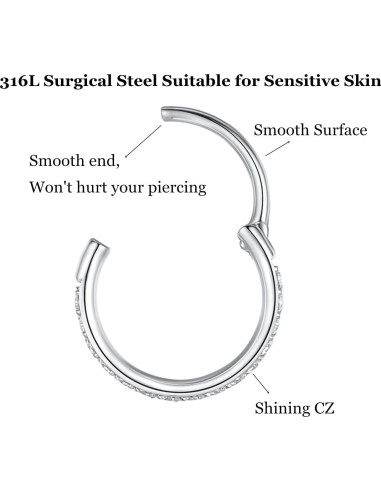 Anillo de nariz segmentado 316L acero quirúrgico 20G 8mm plata