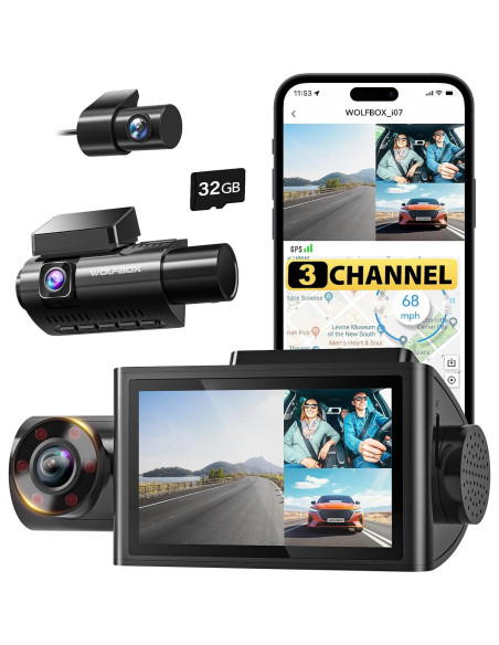 Cámara de tablero WOLFBOX i07 3 canales 4K HD con visión nocturna Cámara de tablero WOLFBOX i07 3 canales 4K HD con visión nocturna