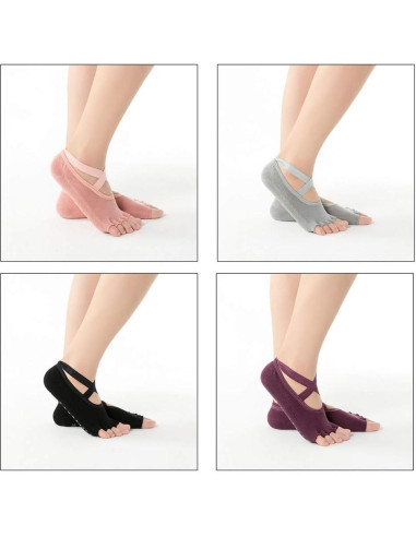 Calcetines Antideslizantes de Pilates y Yoga Pengxiaomei - 4 Pares