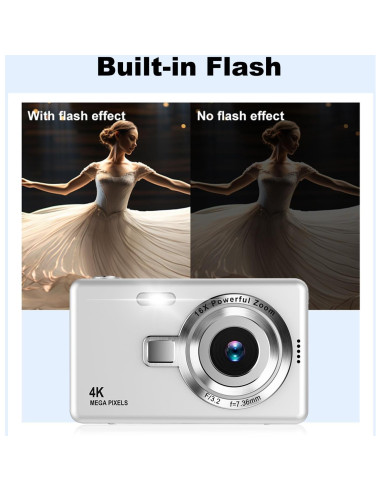 Cámara Digital Acbaeta Q12 Pro 50MP 4K Compacta Plata