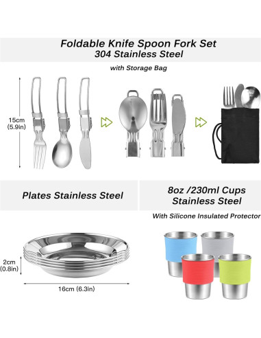 Kit de Utensilios de Cocina Camping Lixada 33 Piezas 4 Personas