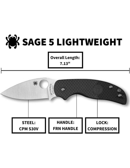 Cuchillo de bolsillo Spyderco Sage 5 FRN negro 18.10 cm Cuchillo de bolsillo Spyderco Sage 5 FRN negro 18.10 cm