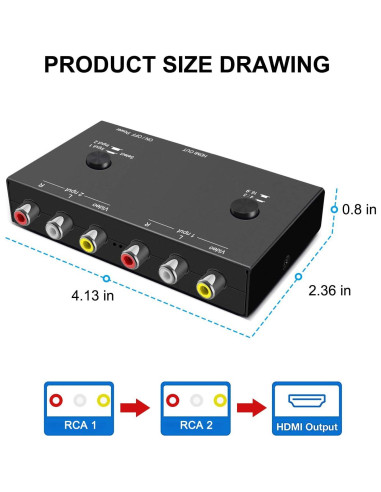 Convertidor RCA a HDMI Azda 1080P 2 Vías Plug and Play