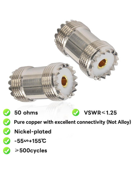Adaptador UHF hembra a hembra SO239 - 2 piezas - BOOBRIE Adaptador UHF hembra a hembra SO239 - 2 piezas - BOOBRIE