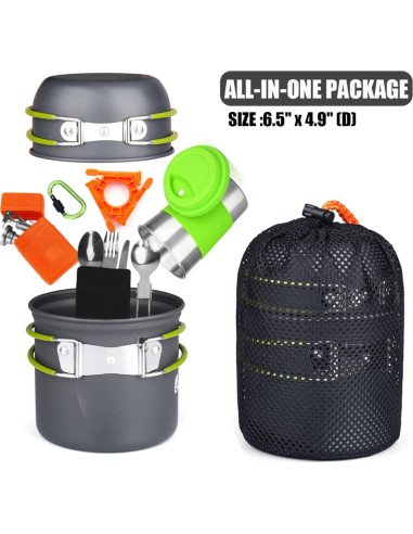 Set de Cocina Camping Bisgear 12 Piezas Aluminio Portátil