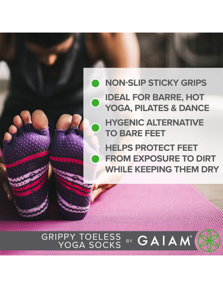 Calcetines de Yoga Sin Dedos Gaiam para Mujeres - Gris/Negro Calcetines de Yoga Sin Dedos Gaiam para Mujeres - Gris/Negro