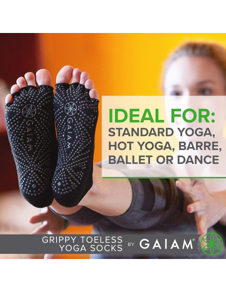 Calcetines de Yoga Sin Dedos Gaiam para Mujeres - Gris/Negro Calcetines de Yoga Sin Dedos Gaiam para Mujeres - Gris/Negro