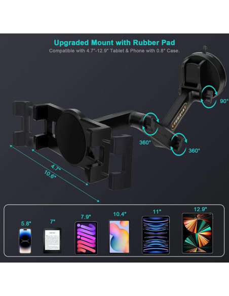 Soporte para Tableta iPad Pro 12.9" Porfortop, Ventosa 10 cm, Brazo 40 cm Soporte para Tableta iPad Pro 12.9" Porfortop, Ventosa 10 cm, Brazo 40 cm