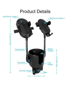 Soporte de teléfono de doble taza JINKEY GT10090 ajustable 2