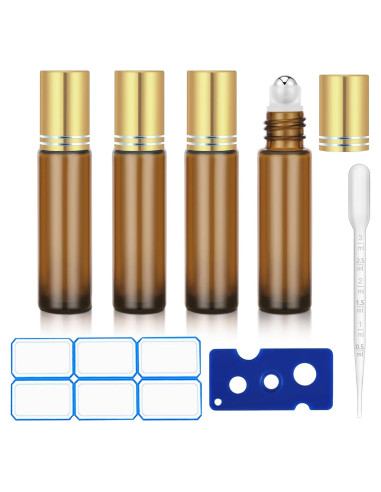 Paquete de 4 Botellas de Rodillo DTDNZKN 10ml Vidrio Ámbar