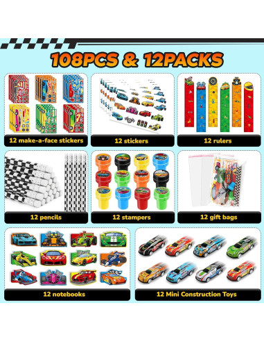 Conjunto de Papelería Escolar BenLouis 96 Piezas Autos de Carreras
