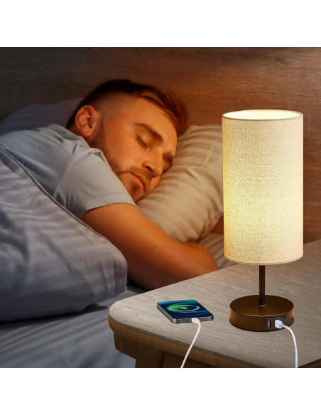 Lámpara de Mesa CINSARY Táctil Regulable 3 Niveles USB Beige Lámpara de Mesa CINSARY Táctil Regulable 3 Niveles USB Beige