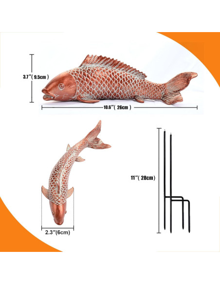 Estatuas de Jardín Wosuine 2pcs Peces Koi Cobre Antiguo 26.9cm Estatuas de Jardín Wosuine 2pcs Peces Koi Cobre Antiguo 26.9cm