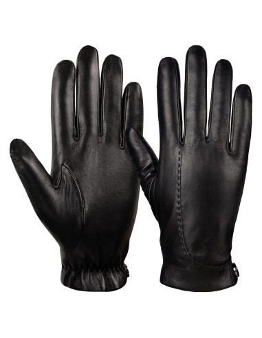 Guantes de cuero GSG para hombre - Invierno, pantalla táctil, negro