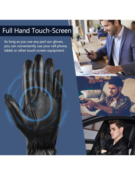 Guantes de cuero GSG para hombre - Invierno, pantalla táctil, negro Guantes de cuero GSG para hombre - Invierno, pantalla táctil, negro