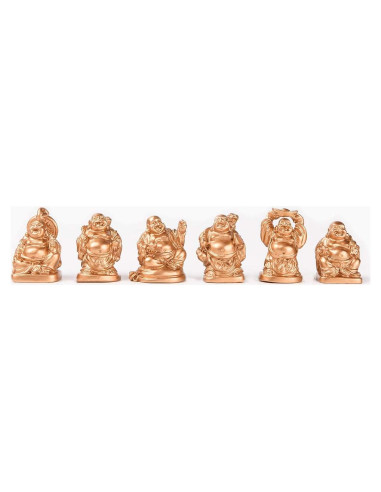 Set de 6 Estatuas de Buda Risueño de Resina Dorada 2.5cm