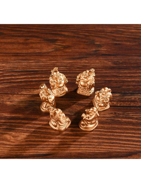 Set de 6 Estatuas de Buda Risueño de Resina Dorada 2.5cm Set de 6 Estatuas de Buda Risueño de Resina Dorada 2.5cm