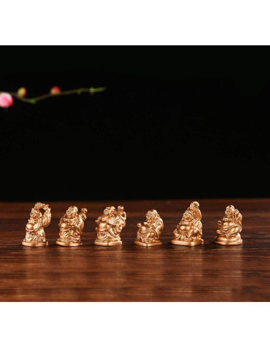 Set de 6 Estatuas de Buda Risueño de Resina Dorada 2.5cm