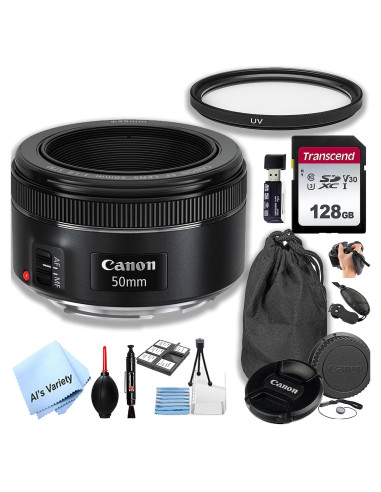 Lente Canon EF 50mm f/1.8 STM + 128GB + Filtro UV + Kit 18 Piezas
