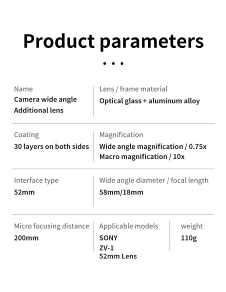 Lente Macro Gran Angular 18mm M-REMOTE para Lentes 52mm Lente Macro Gran Angular 18mm M-REMOTE para Lentes 52mm