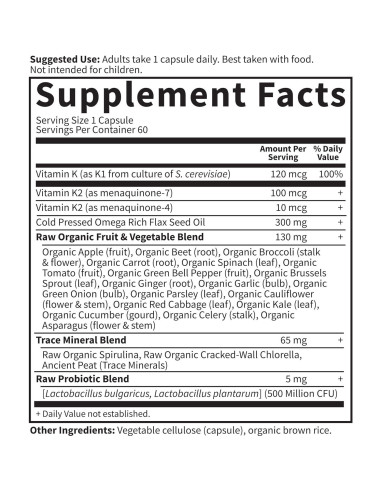Vitamina K2 y K1 Jardín de la Vida 120 cápsulas veganas