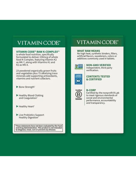 Vitamina K2 y K1 Jardín de la Vida 120 cápsulas veganas Vitamina K2 y K1 Jardín de la Vida 120 cápsulas veganas