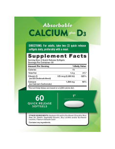 Suplemento de Calcio 1200mg + Vitamina D3 5000 IU - 60 Gelatinas 2