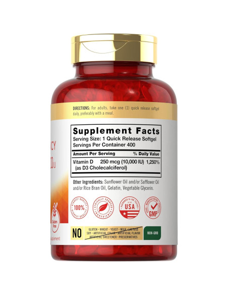 Carlyle Vitamina D3 10,000 UI 400 Gelatinas Blandas Sin Gluten Carlyle Vitamina D3 10,000 UI 400 Gelatinas Blandas Sin Gluten